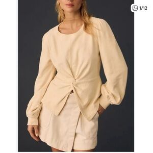 Anthropologie X Pilcro Twist Front Cream Cotton Top women size Medium